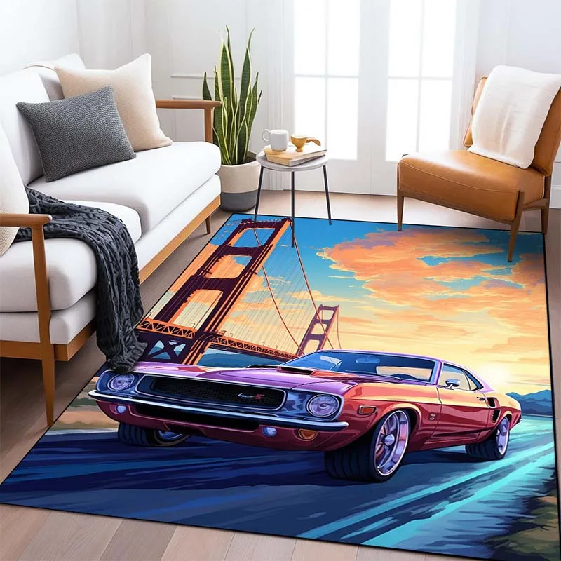 Classic Car Art Pattern Living Room Bedroom Carpet Bedside Bathroom Floor Mat 15 Sizes Area Rug Cloakroom Home Decor Play Mats