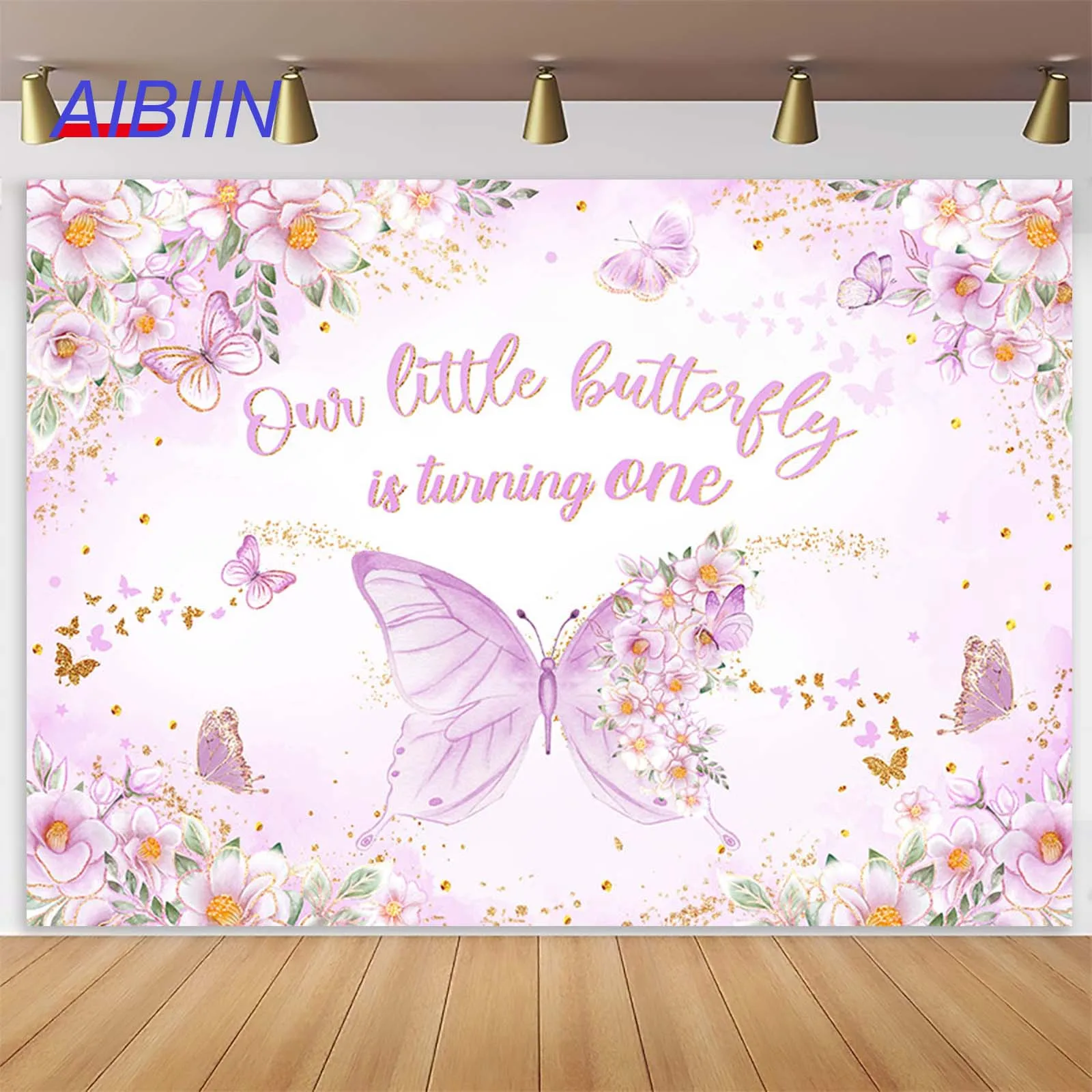 

AIBIIN 1st Birthday Party Backdrop Spring Butterfly Flowers Photography Background Party Decor Girl Cake Table Banner Photozone