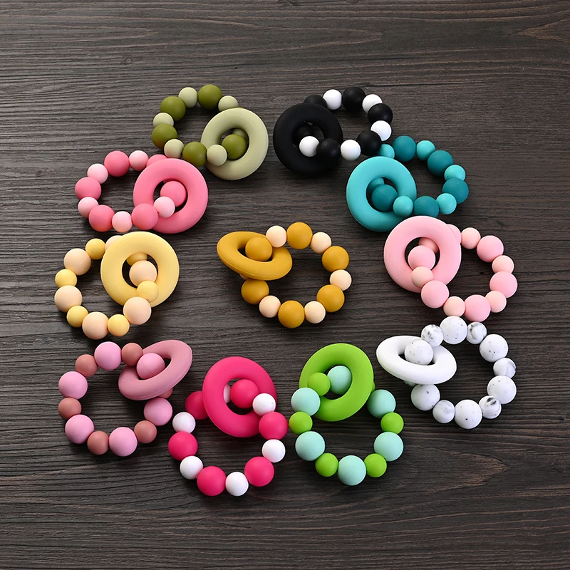 

Food Grade Silicone Beads Baby Teether Ring Colorful Round Ring Pendant Toys Accessories For Baby Teething Bracelet Safe Care