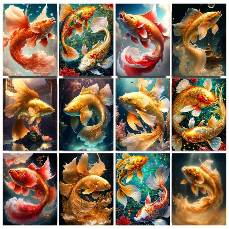 

PhotoCustom Paint By Number On Canvas Adult Kit Oil Picture With Frame Acrylic Painting By Number Carp Drawing Home Wall Decor