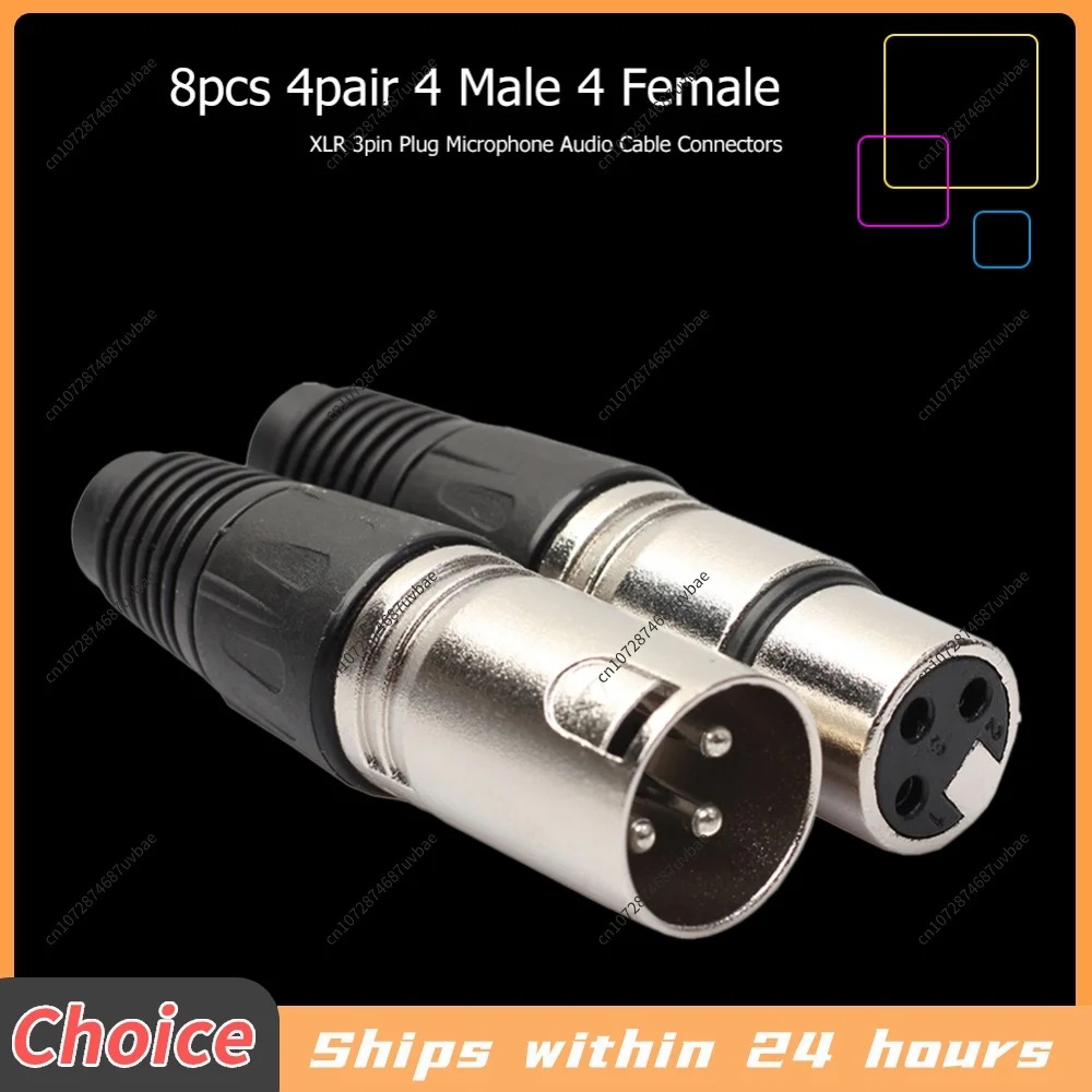 8pcs Microphone Audio Cable Plug 4 Male 4 Female 3Pin Audio Microphone Connector Socket Panel Mount Chassis for Mixer Amplifier