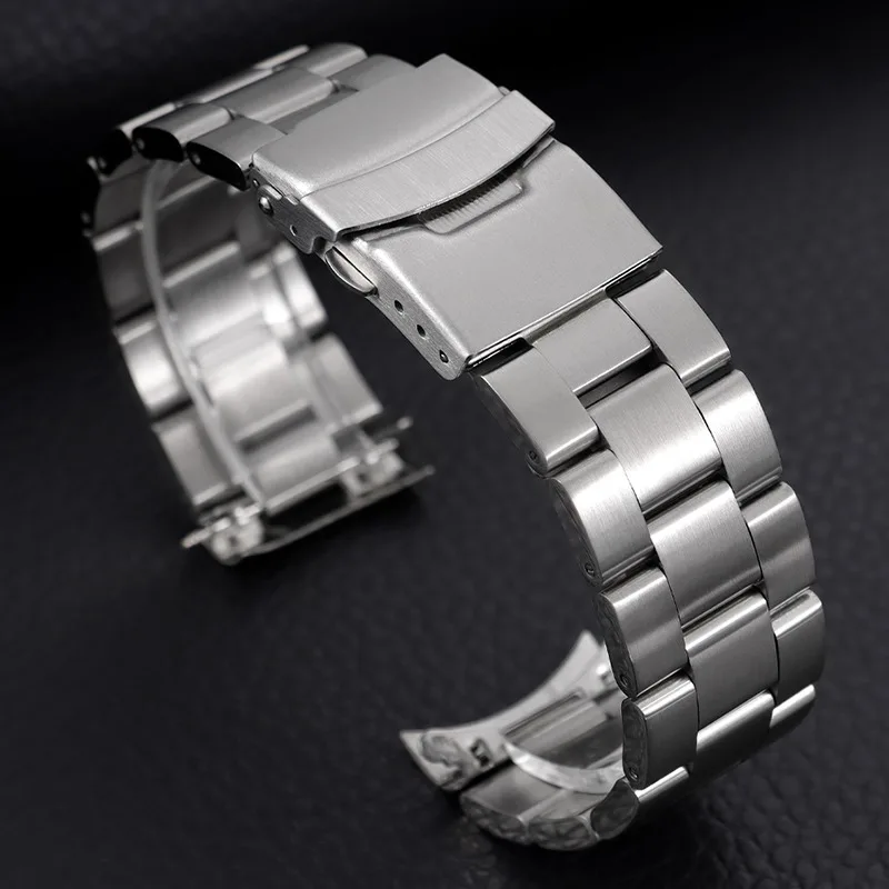 Bracelet de montre en acier inoxydable massif à extrémités courbées, 18mm, 20mm, 22mm, 23mm, 24mm, bracelet de remplacement en métal robuste de haute qualité pour Seiko