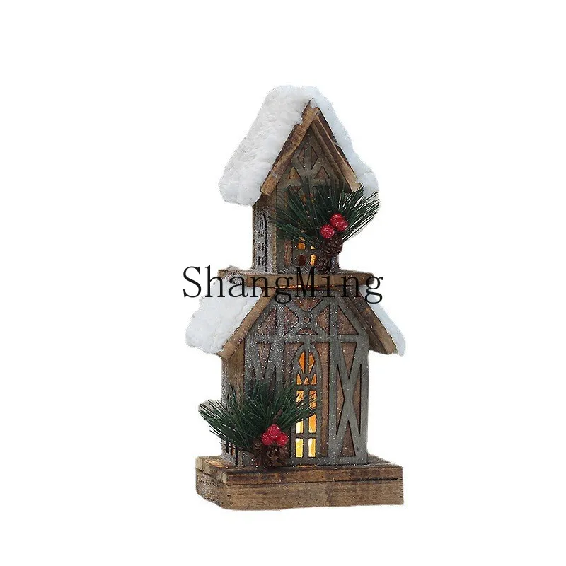 

PYH factory wholesale log carbonized wood luminous chalet white snow roof christmas snow house holiday decorations