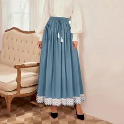 SD Women Vintage Retro Skirt Gothic Renaissance Elastic High Waist Lace-up Hem Swing Maxi Skirt Ankle-length Fashion Elegant