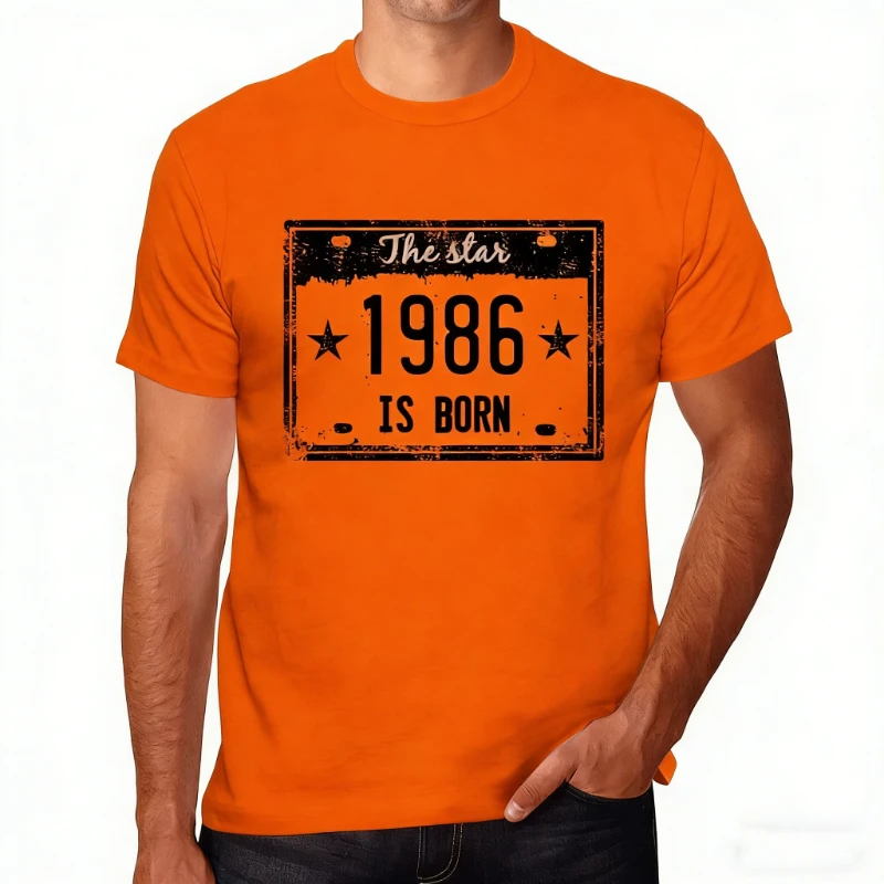 Unisex-Freizeit-T-Shirt mit Grafik, The Star Is Born in 1986, 38. Geburtstag, Jubiläumsjahr, modisch, normale Kurzarm-Länge