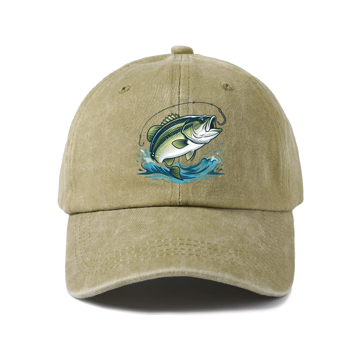 Vintage Washed Bass Fish Jumping Water Baseball Cap, Adjustable Unisex Dad Hat, Fishing Angler Outdoor Gift