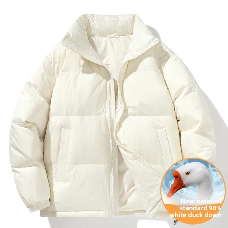 

Легкая мужская пуховая куртка 2025 года, новая осенне-зимняя молодежная парная модель средней длины, белая, теплая, с воротником-стойкой, верхняя одежда