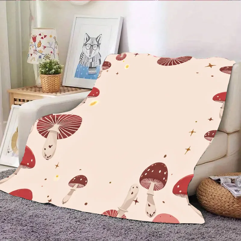 1pc Flannel Blanket Chic Mushroom Print Blanket for Cozy Home Decor, Soft & Warm Throw Blanket