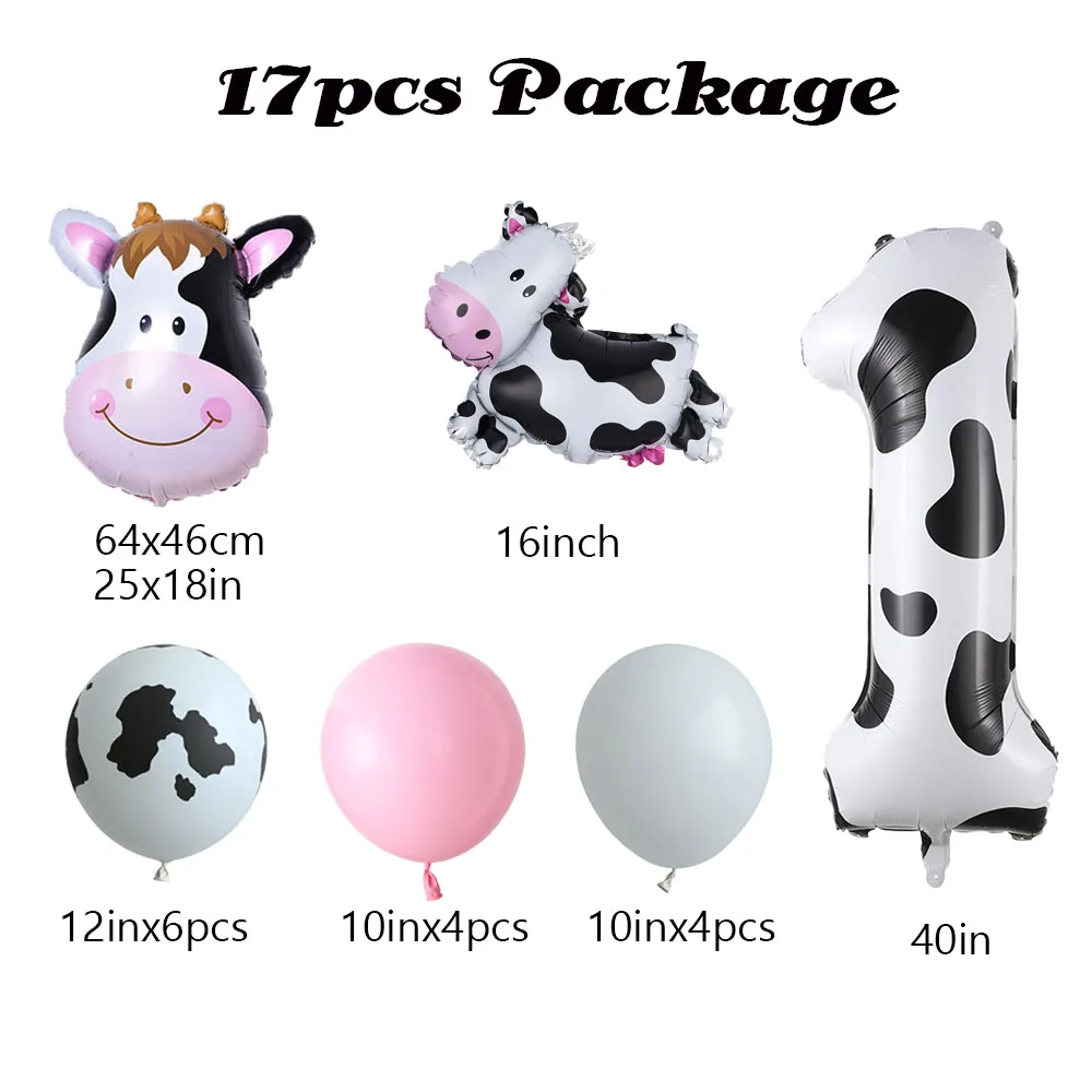 17pcs Cow Balloon Set 40inch Cow Printed Number Ballons Kids 1 2 3 4 Birthday Party Decorations Animal Farm Theme Party Supplies