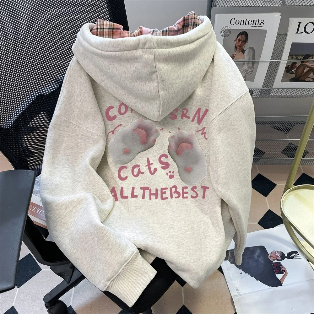 

Уникальная женская толстовка с принтом, весенне-осенняя свободная тонкая кофта в корейском стиле, кардиган на молнии с длинными рукавами