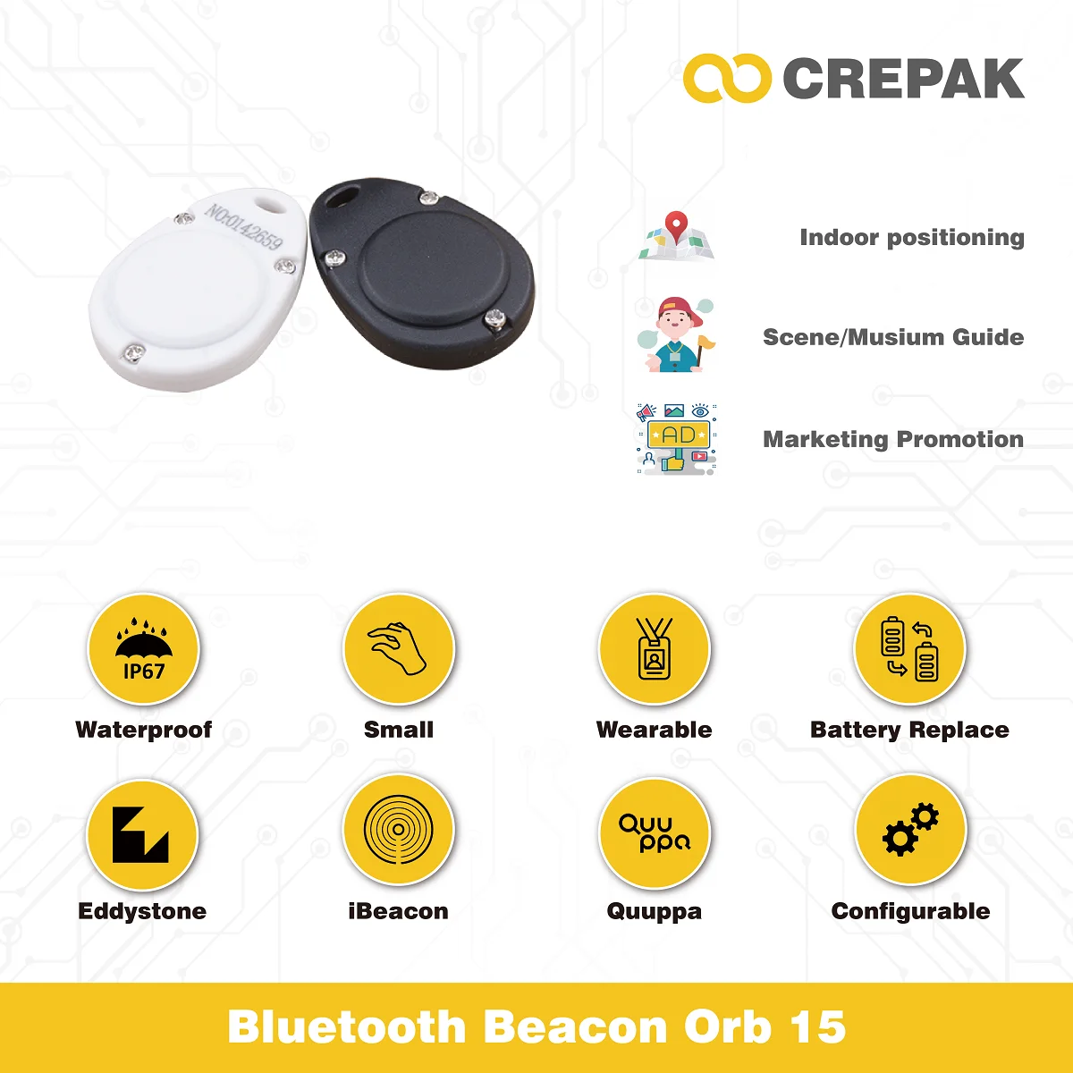 

2 Years Small Waterproof Battery Replaceable Bluetooth AOA Beacon/NRF 52810/Ibeacon/Eddystone/Active RFID/BLE 5.0 Tag Orb 15