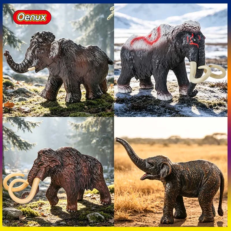 Oenux Simulated Woolly Mammoth Elephant Model Set Prehistoric Elephant Animal Figurines Diorama Desktop Collection Home Decor