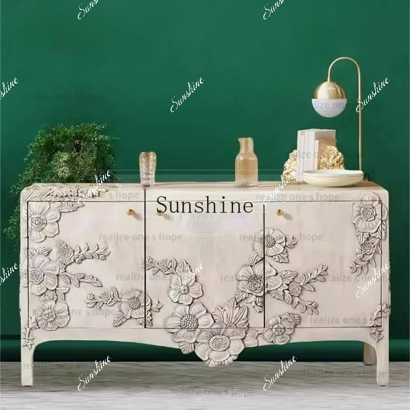 

Light luxury solid wood porch cabinet American retro style living room locker household FT