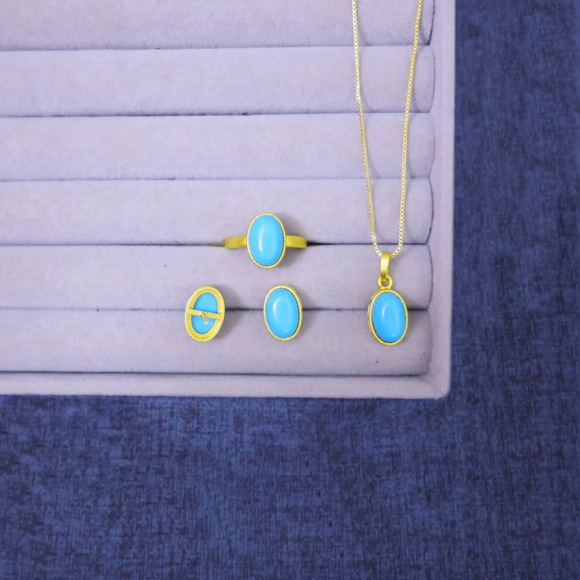 Tibetan jewelry fashion jewelry set retro turquoise three-piece set aesthetic design ethnic style accessories cross-border whole