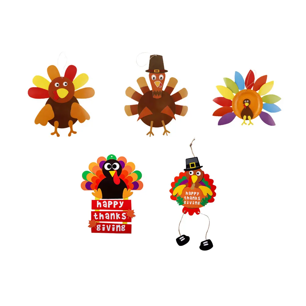

5 pcs Turkey Door Hanging Material Bag Festive Flag Thanksgiving DIY Craft Decor Home Office Cafe Shop Wall Tree Door Window