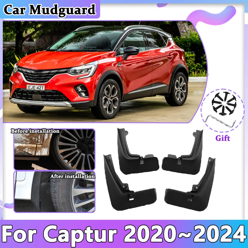 Car Mud Flaps Fender For Renault Captur 2020 2021 2022~2024 Mudguards Splash Guards Front Rear Anti-splash Mudflaps Accessories