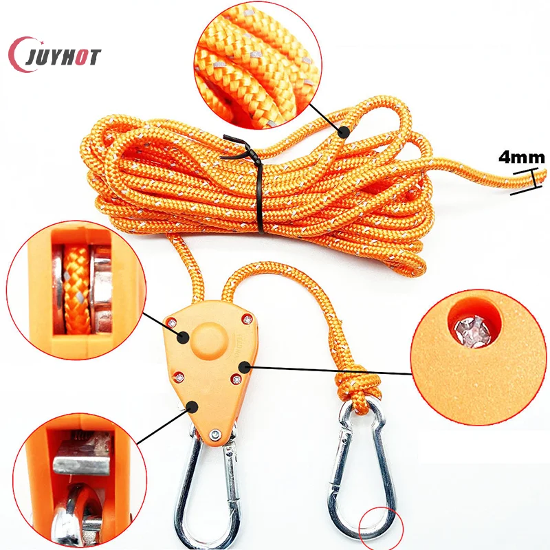 Reflective 2/4/5m 4mm Tent Rope Fastener Fixed Buckle Pulley Tensioner Ratchet Hangers Awning Wind Rope Tie Down Adjusting The image 3