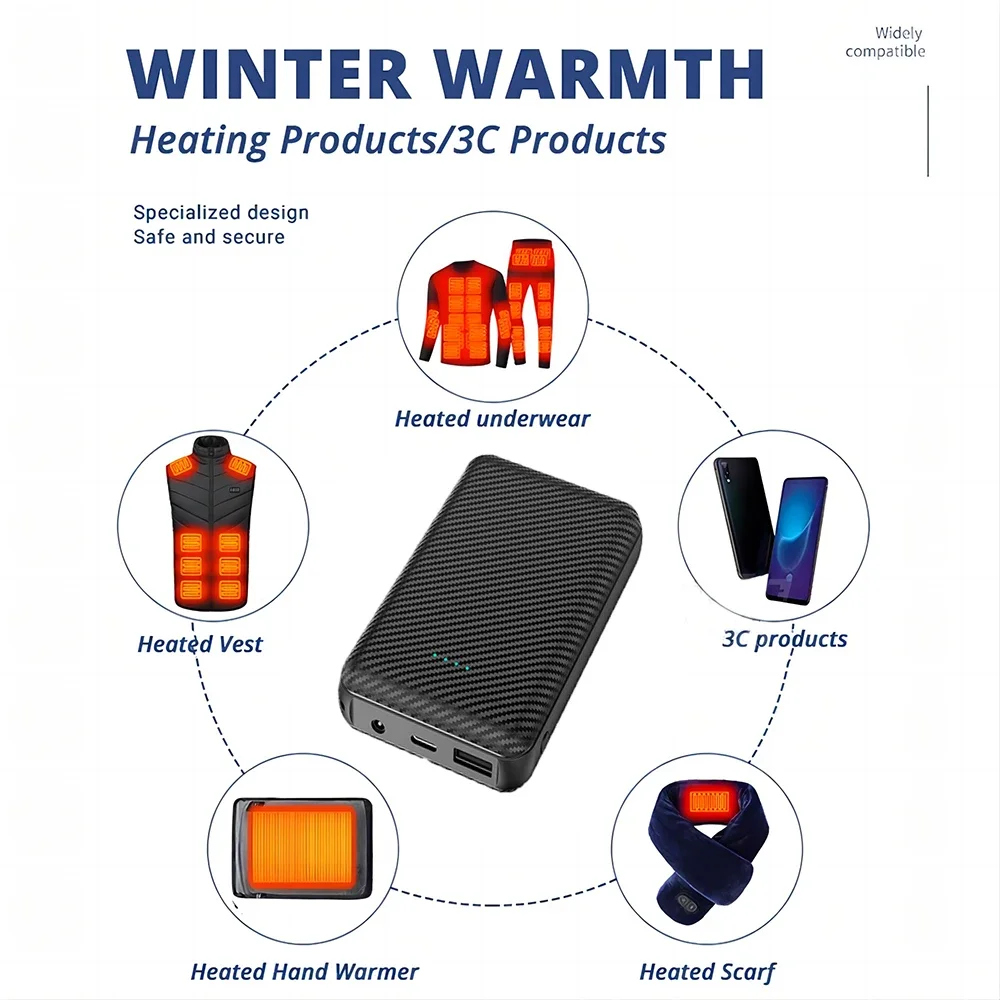 باور بنك محمول لسترة التدفئة للهاتف المحمول ، شاحن محمول ، حزمة بطارية خارجية ، DC7.4 V ، mAh