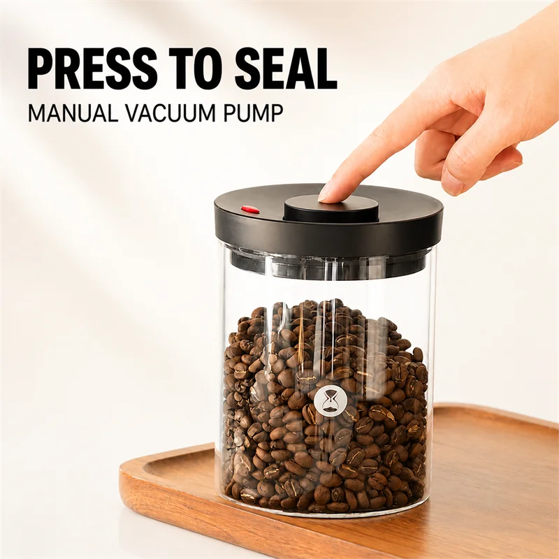 TIMEMORE Vacuum Storage Canister, Manual Glass Sealed Canister, Coffee Jar With One-Way Air Valve For Coffee,Tea, 400/800/1200ml