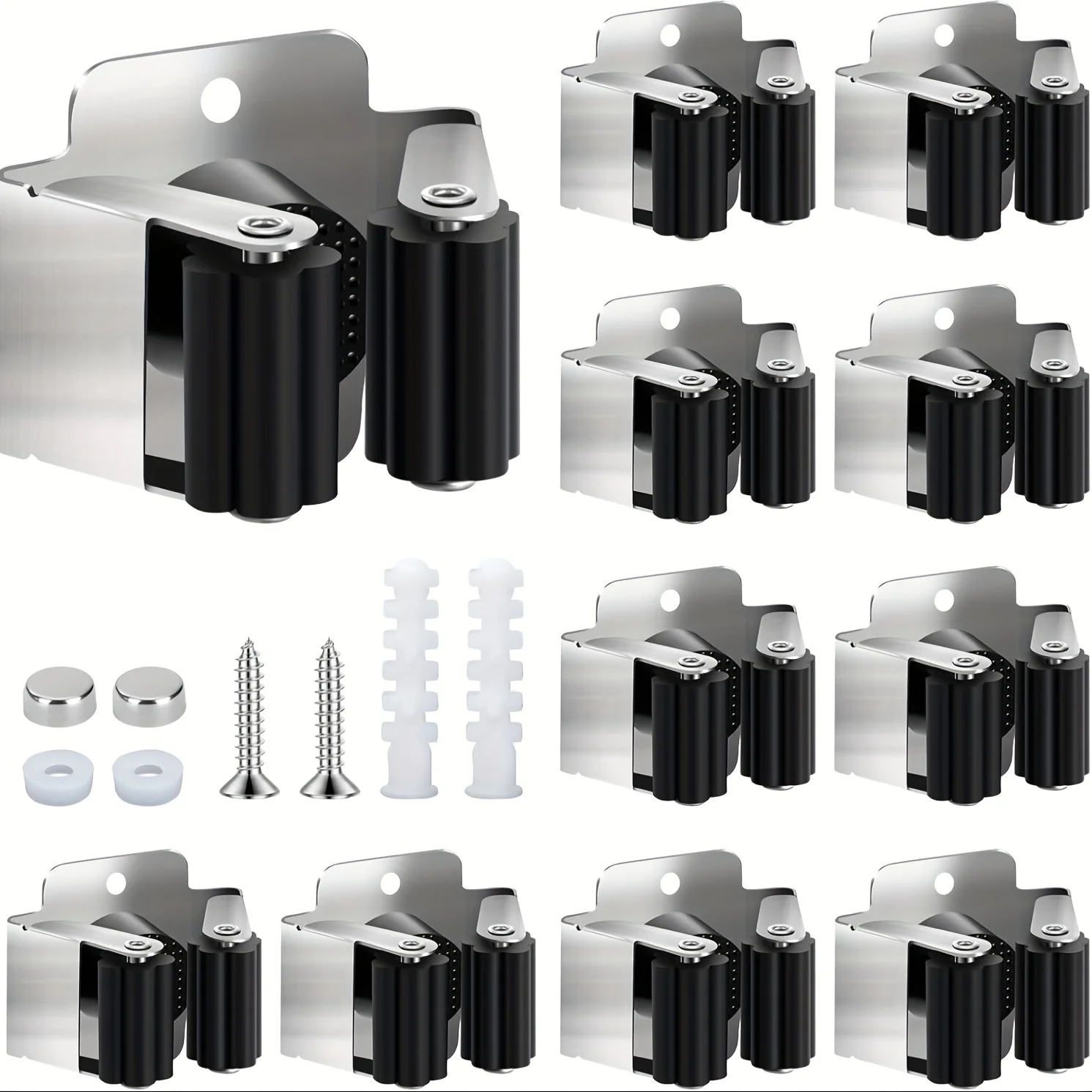 Stainless Steel Wall Mounted Broom Mop Holder, with Screws Included, Suitable for Bathrooms, Offices, Cabinets, Gardens, Garages - view 2