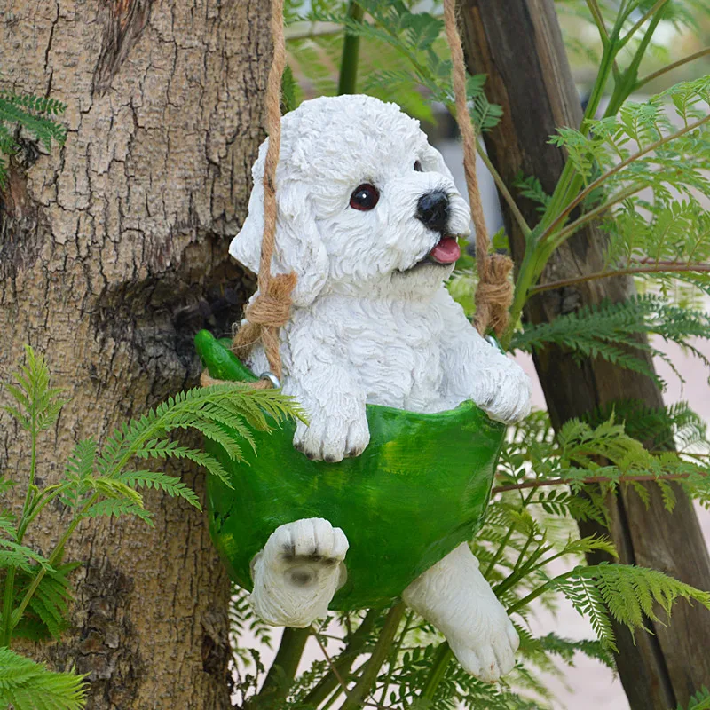 Swinging Labrador Corgi Border Collie Resin Dog Statue Garden Tree Pendant For Yard Home Decor Funny Animal Tree Accessories