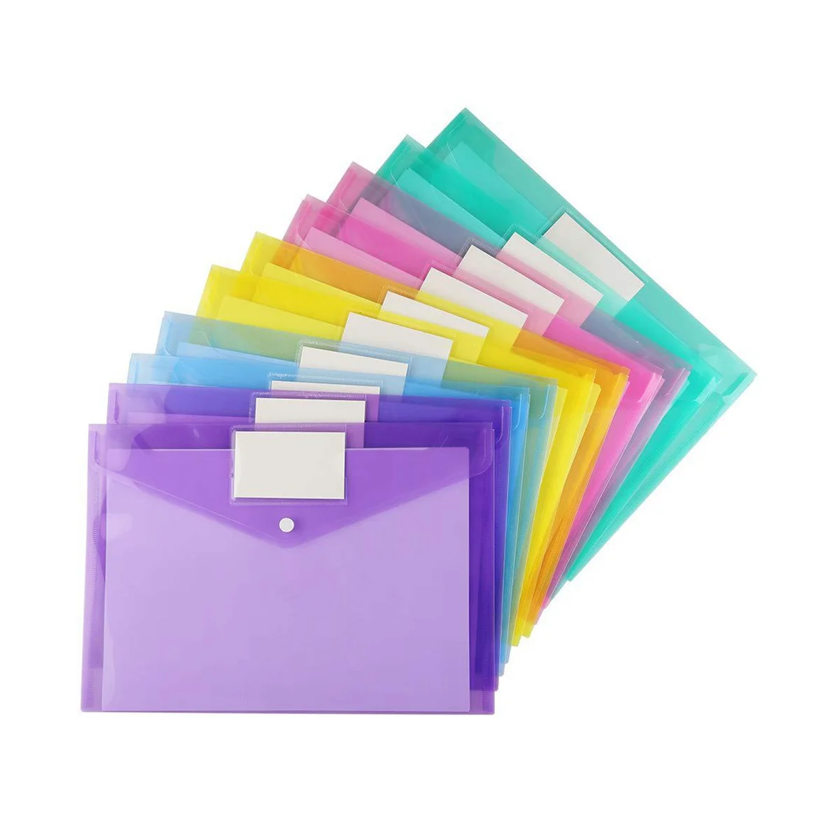 12Pcs Multi File Envelope A4 Plastic PVC Snap Button File Bag with Business Card Holder File Bag 6 Colors