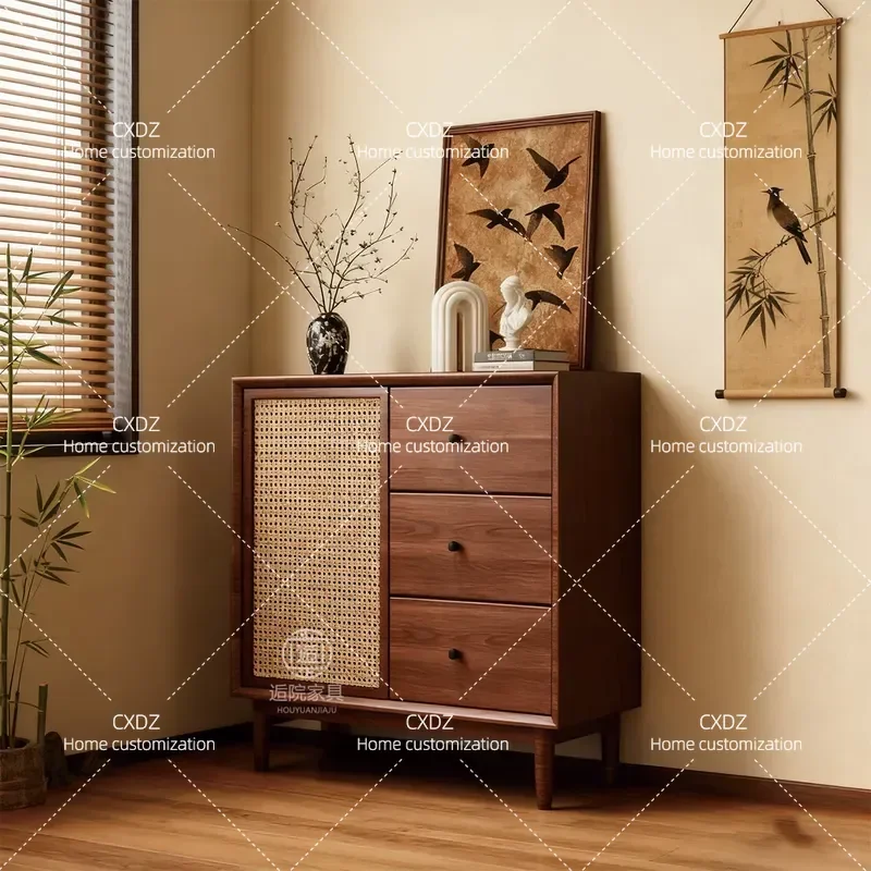 New Chinese Style Rattan Dining Side Cabinet Tea Cabinet Porch Storage Cabinet Household Wall Mounted Zen Design Custom Model