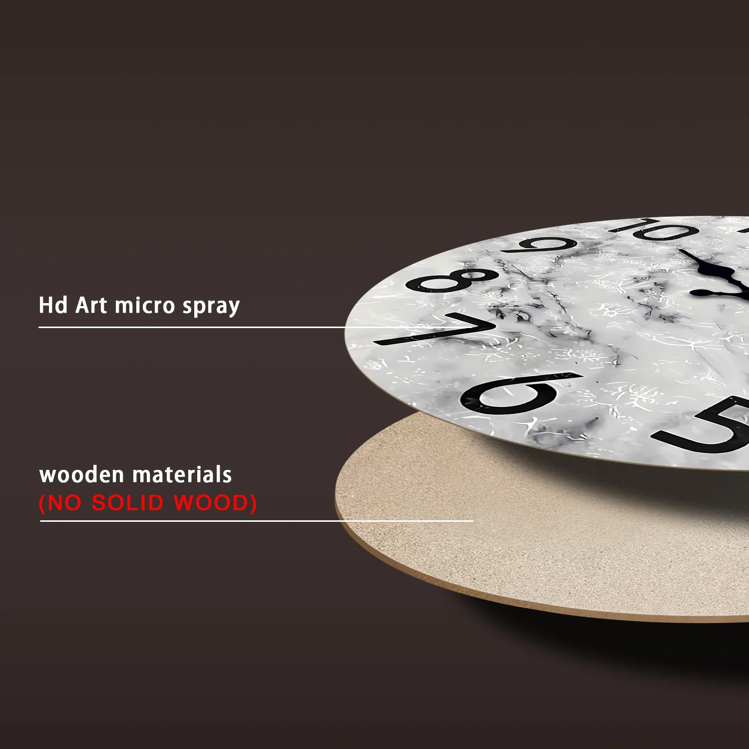 Modern Gray and Black Marble Oil Painting Pattern Wooden Wall Clock for Living Room, Bedroom, Kitchen, Home Decoration, Silent Quartz Clock, Holiday