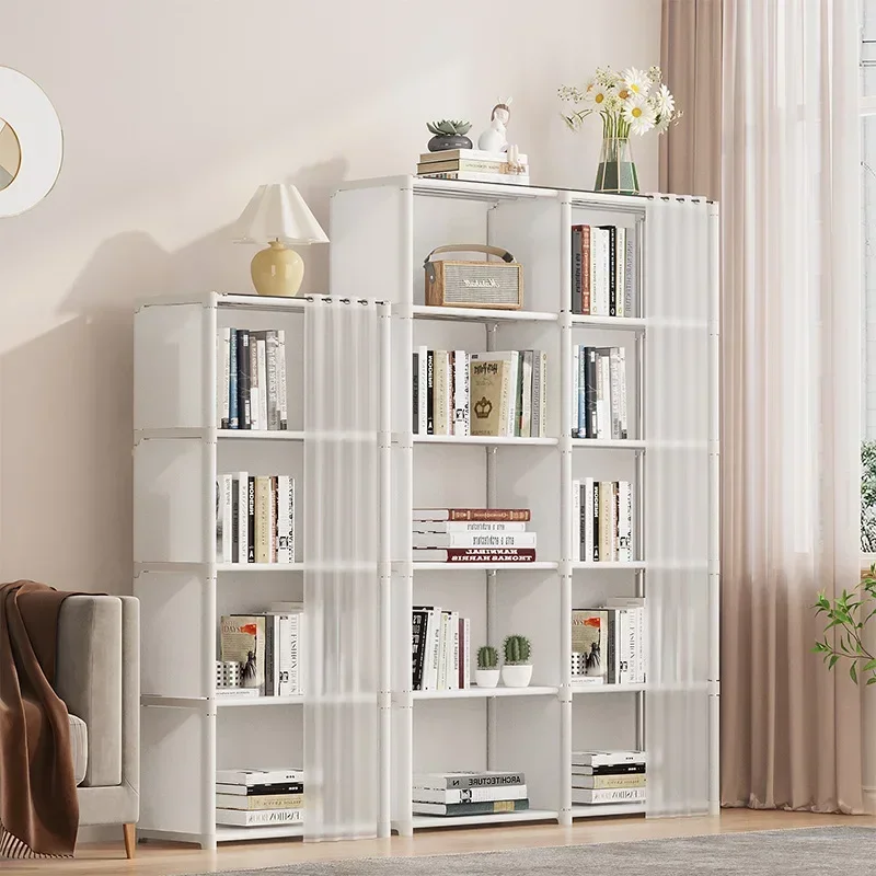 Bookshelf Storage Rack with Curtains Dust-proof Household Closet Wardrobe Storage Cabinet Multi-layer Assembly Closet Organizer