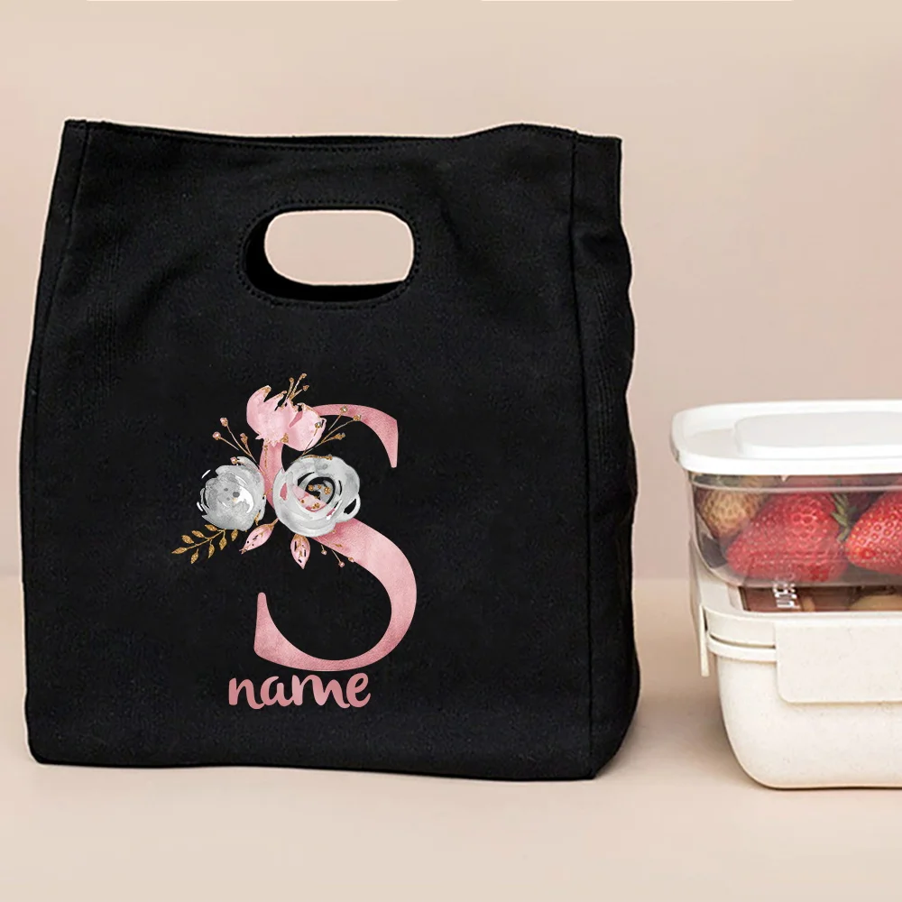 Personalized Customized Pink Letter Pattern Lunch Bag Bento Box Picnic Portable Food Insulation and Refrigeration Bag Storage