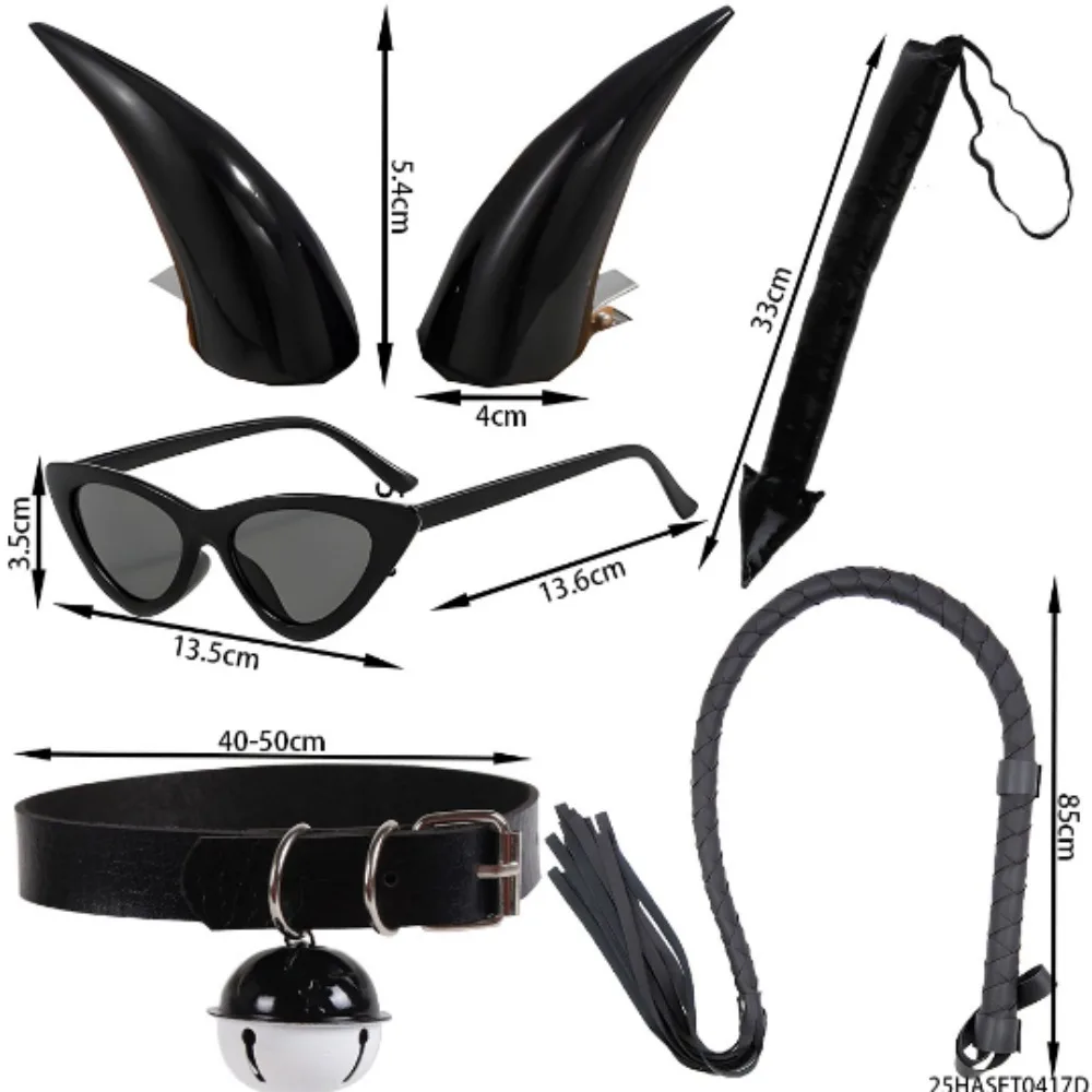 

Devil costume tail hair accessories triangular sunglasses bells necklaces whips and other accessories suitable for party cosplay