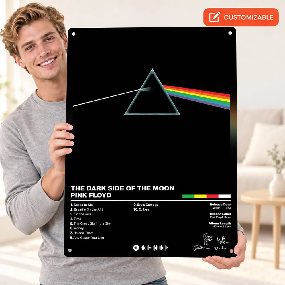 Pink Floyd Dark Side Of The Moon Aluminum Poster Personalized Metal Sign Album Cover Illustration Wall Art For Record Corner