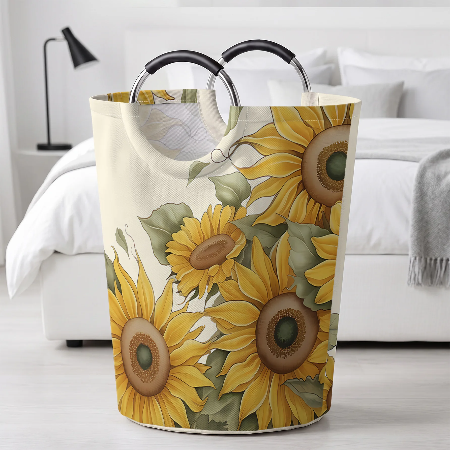 Sunflower And Butterfly All‑Over Print Handheld Storage Basket, For Laundry, Bedroom & Home Sundries Storage