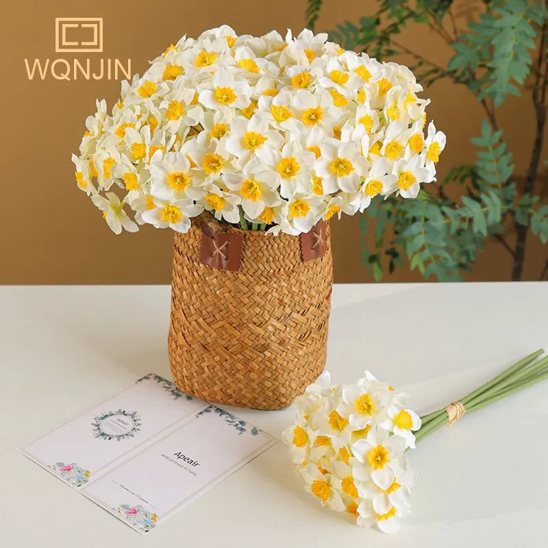 WQNJIN-ramo de flores artificiales blancas de Narciso, decoración del hogar, flores falsas de escritorio, decoración de escena de boda, Narciso
