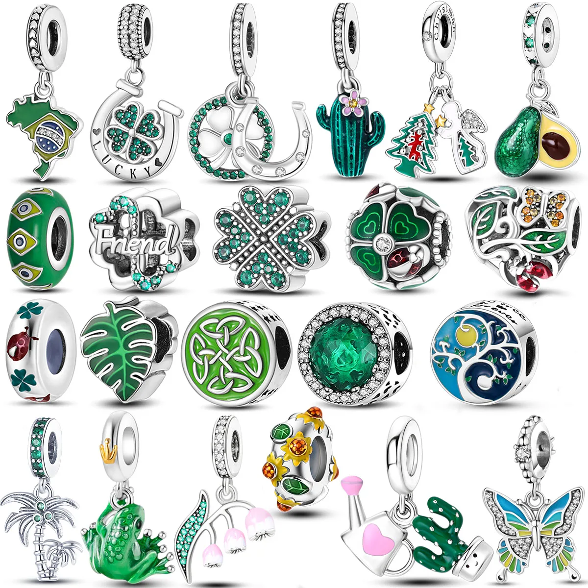 Silver Plated Green Series Tree Cactus Avocado Pendant DIY Charm Beads Fit Original Pandora Charms Bracelet Women Jewelry