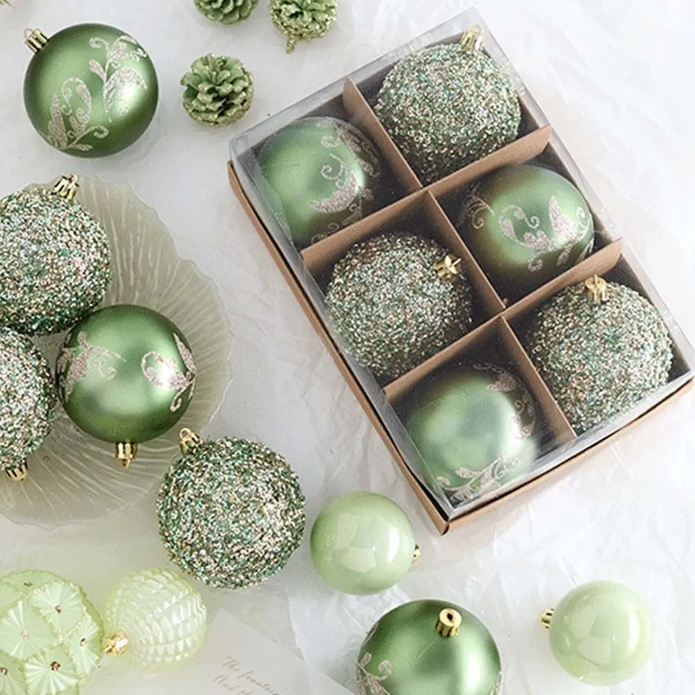 6/8/10CM Painted Christmas Balls Pendant Shatterproof Green Electroplated Hanging Balls Reusable Elegant Merry Christmas Decor