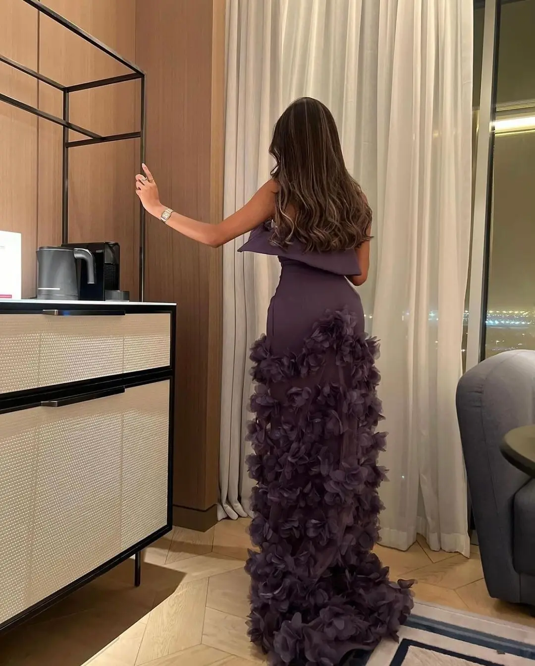 Purple Flower Evening Party Dress 2024 Dress Prom Dresses Sweep Train Saudi Arabia A-Line Strapless Dress  For Special Events