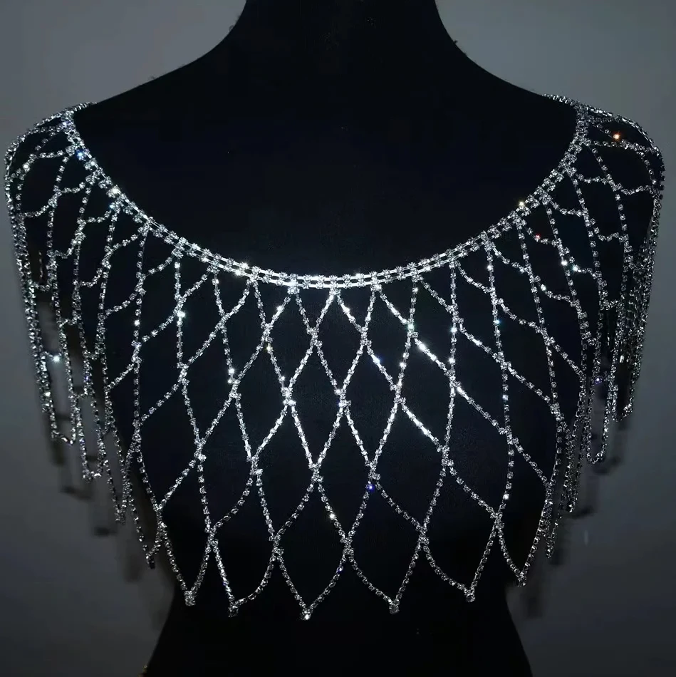 Fashion Sexy Mesh Crystal Bra Chain Jewelry Exquisite Luxury Banquet Party Rhinestone Chest Chain Body Jewelry Accessories