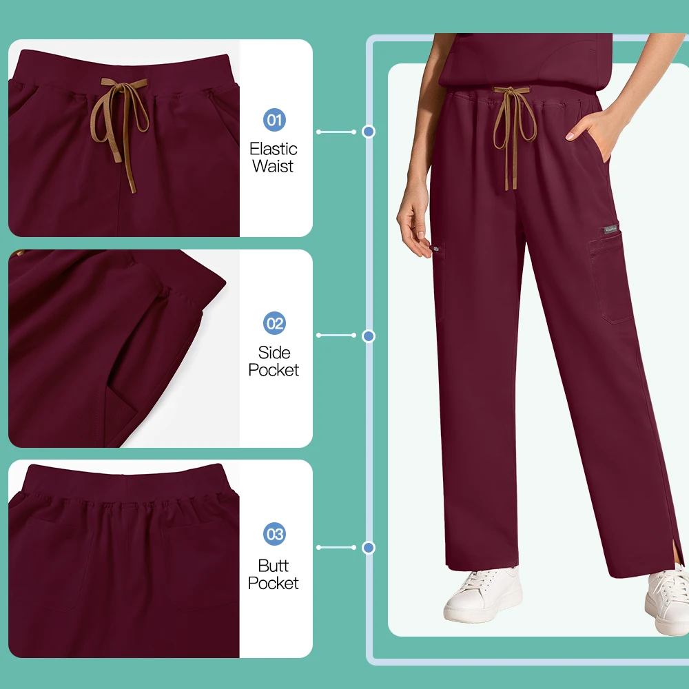 Womens Scrubs Uniform Soft Stretch Medical Scrub Set with Pockets Front Zipper Top+Straight Pants Hospital Nurse Doctor Workwear view 5