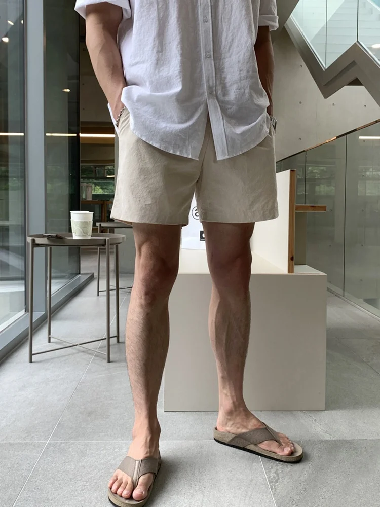 

Мужские повседневные дышащие брюки-шорты из Кореи, летняя новинка, универсальные, простые, модные, прямые брюки со средней талией
