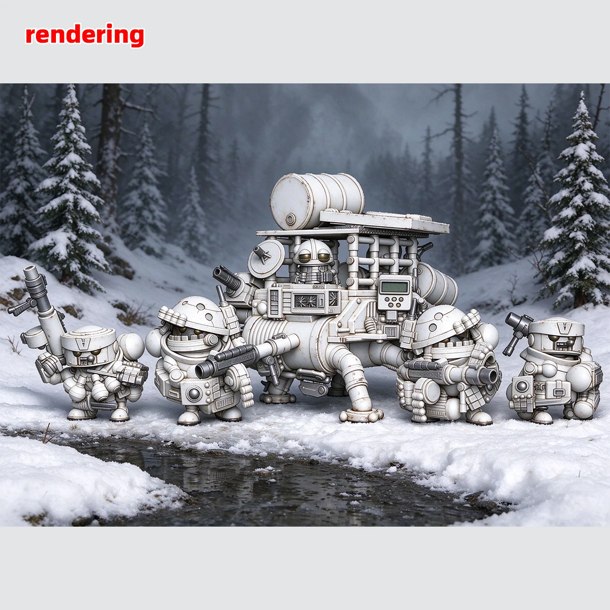 Q-Version Maßstabsmodell-Set 3D-Harz Miniatur-Soldatenfiguren Diorama Unbemalte Sci-Fi-Cartoon-Hexapoden-Mecha-Panzer-Angriff DIY – Detail 5