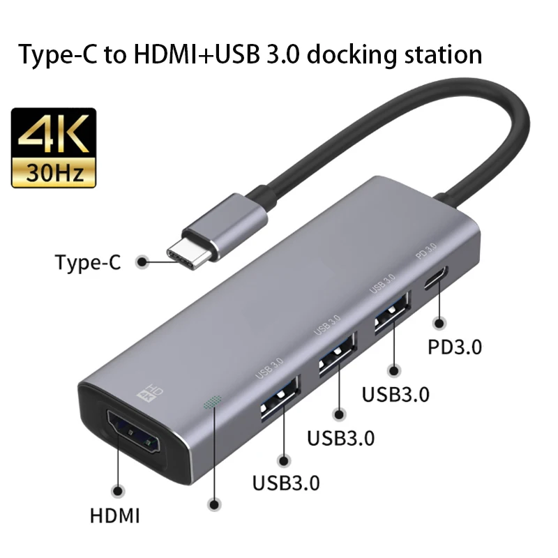 Splitter Extender Adapter Computer Erweiterungsdock Typ-C-Konverter Multifunktions-5 in 1 Typ-C Dockingstation Spiel USB3.0 HUB