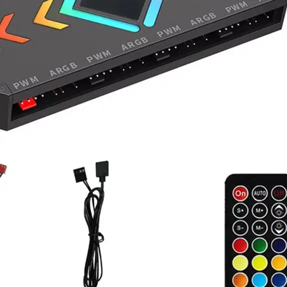 9-Port ARGB Fan Controller Hub Temperature Control 5V 3-Pin RGB With Remote Magnetic Mount For PC Case Water Cooling Tool
