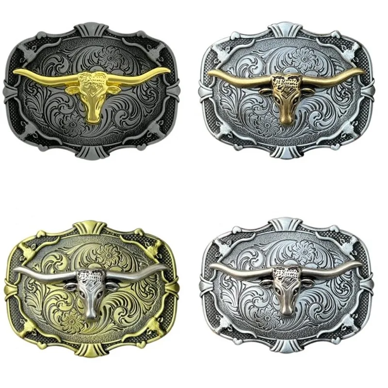 

Cowboy Belt Floral Buckle for Men Women Engraved Cool Replacement Ox Head Belt Buckles Western Simple Trendy Waistband Buckle