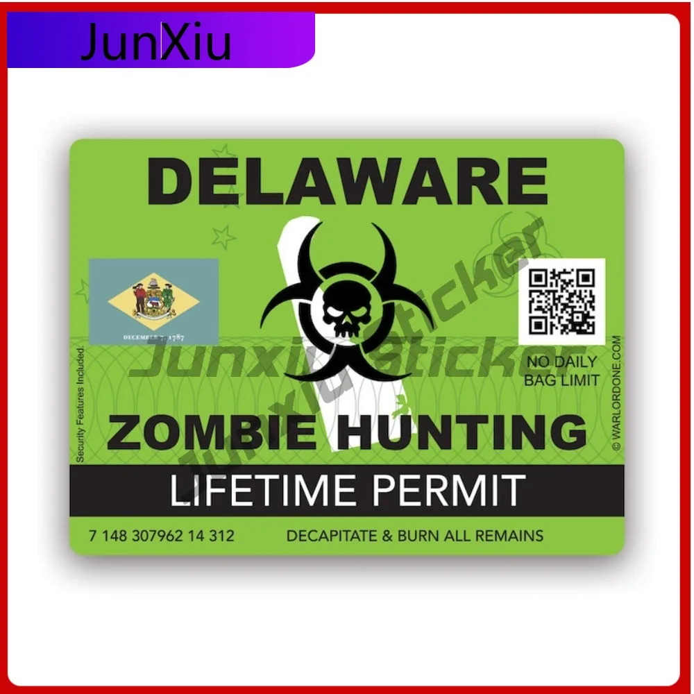 

Zombie Delaware State Hunting Permit Sticker Cool Window Waterproof Vinyl Decal For Car Windows And Trunks Unique Outdoor Fun