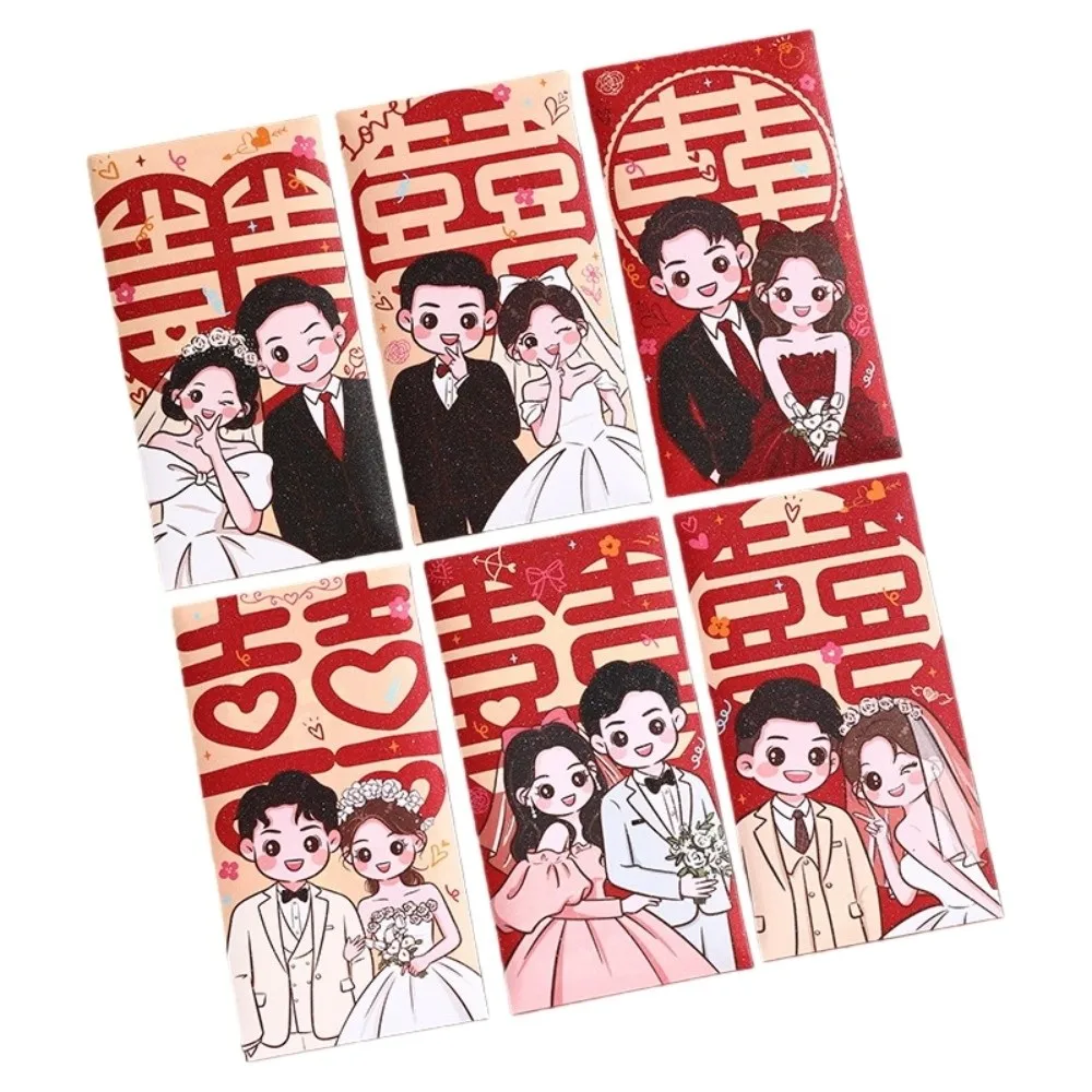 Sobres Rojos para Boda China, Estilo Hanfu, Bolsa para Dinero con Dibujos Animados, Mejores Deseos para Novios