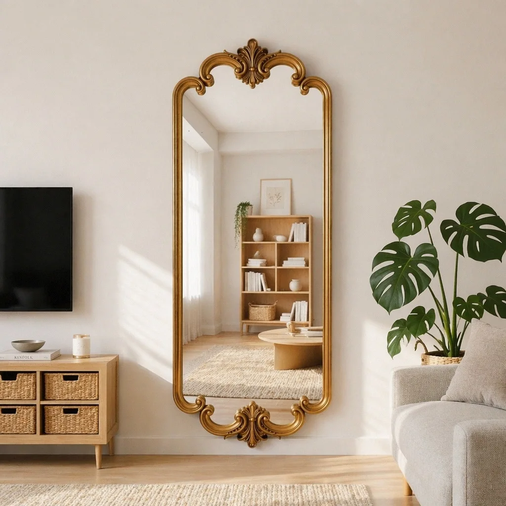 Simple European Corridor Narrow Version Full-length Mirror Clothing Store Fitting Mirror Living Room Retro Floor Mirror Dressing