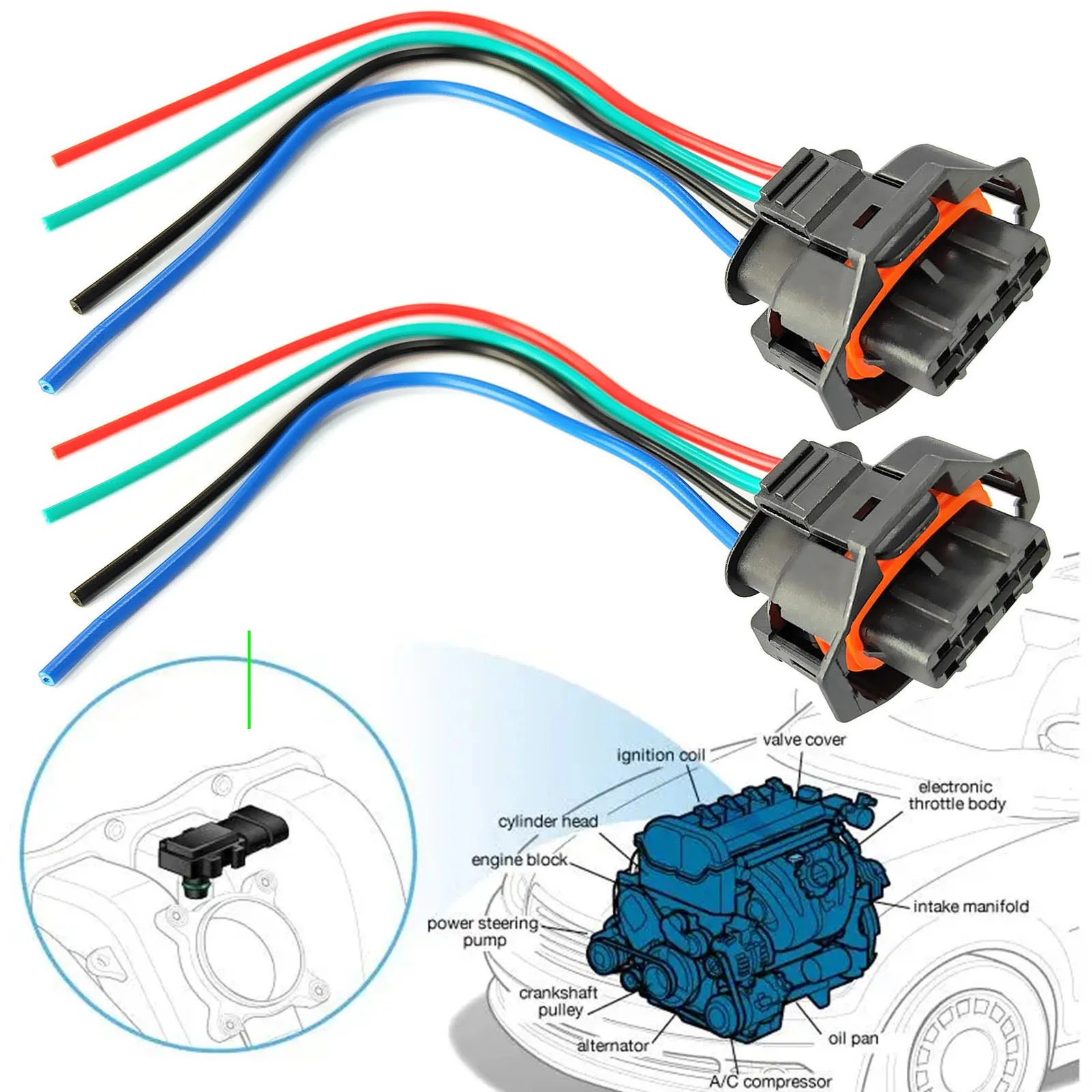 

2X For Alfa Romeo 147 156 159 Brera Giulietta GT Mito Spider Manifold Air Pressure Map Sensor Boost Connector Plug Loom 55206797