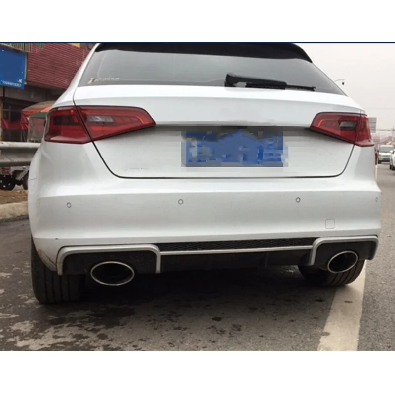 لمعان أسود السيارات الناشر شفة ممتصة للصدمات الخلفية لأودي A3 2014 2015 2016 ترقية RS3 نمط منتشر العادم الشفاه تلميح #5