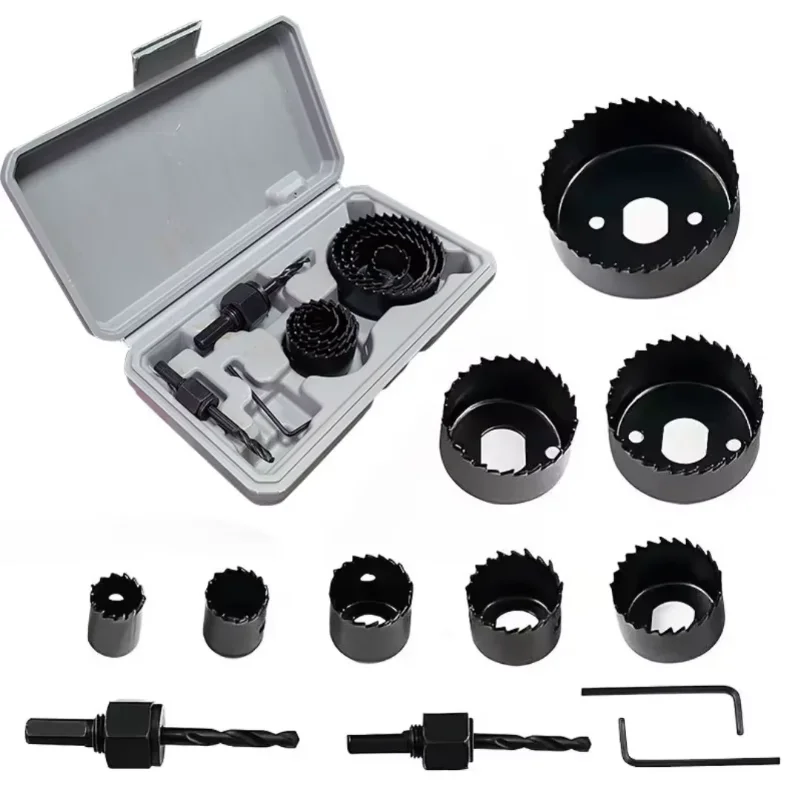 Professional Durable 11Pcs Carbon Steel Hole Saw Kit Metal Circle Drill Cutter for Wood PVC Plastic Power Tool